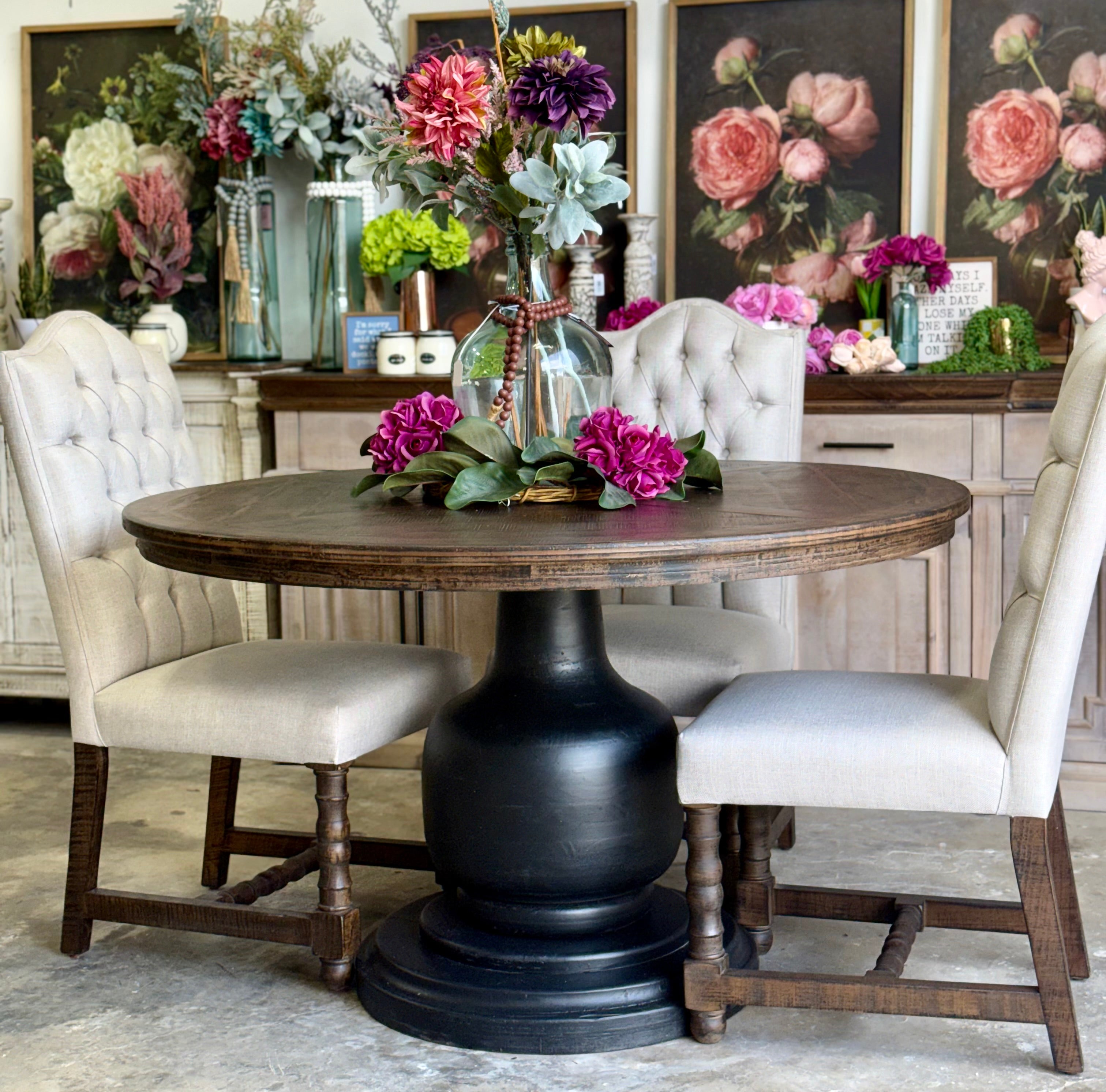 Lilly 54" Round Pedestal Dining Table-Black/Honeywood™