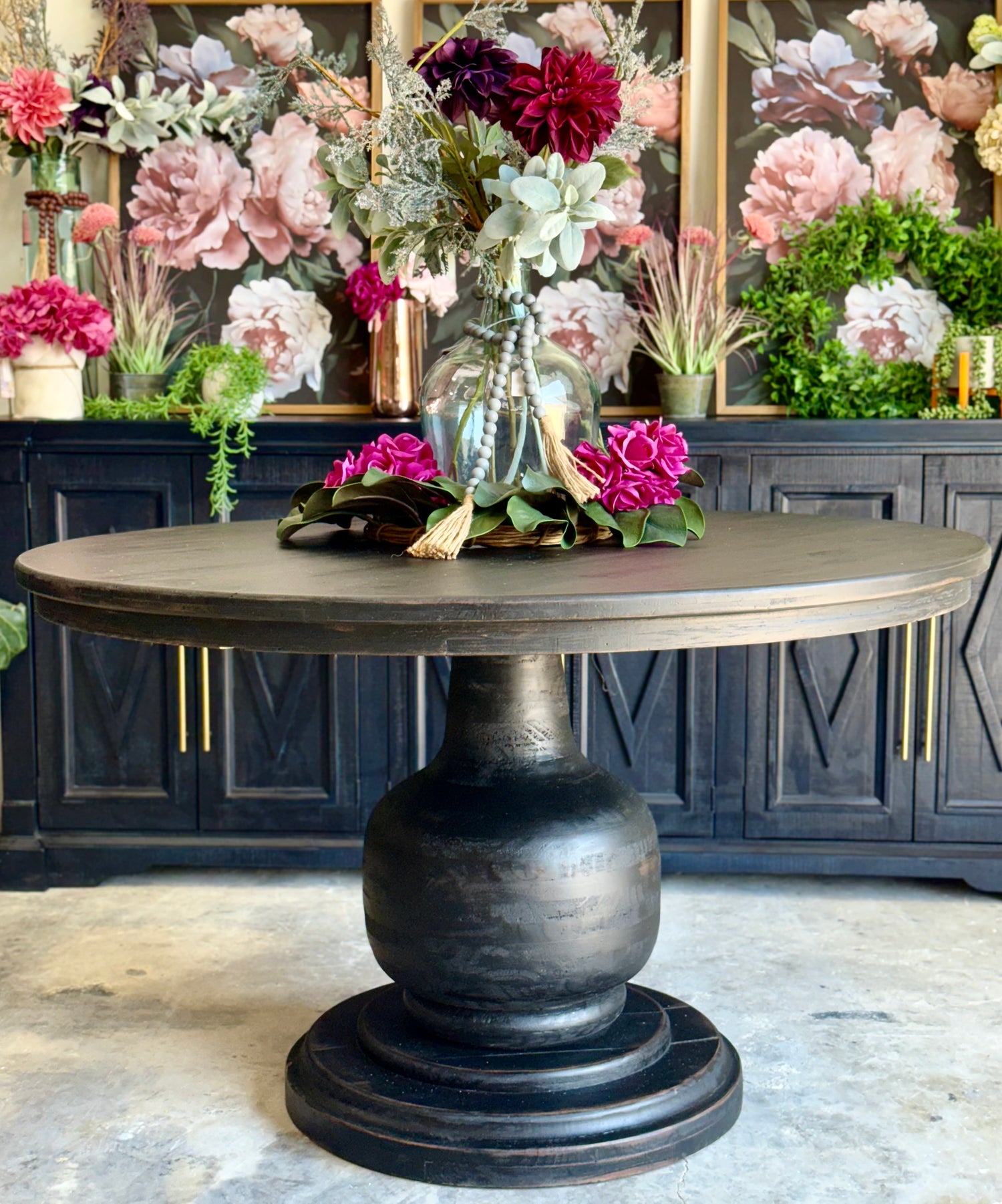 Lilly 54&quot; Round Pedestal Dining Table-Handrubbed Black