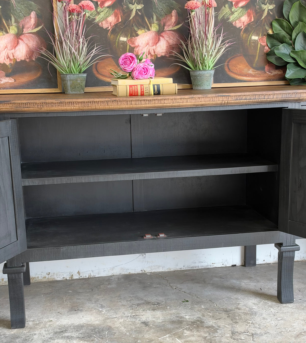 Harper 108" Console-Black/Honeywood