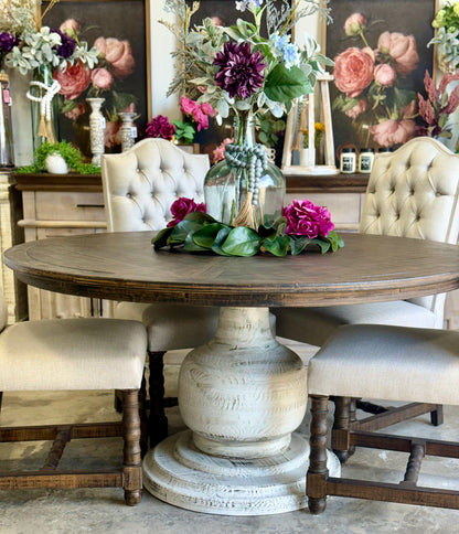 Lilly 60" Round Pedestal Dining Table-White Wheat/Honeywood™