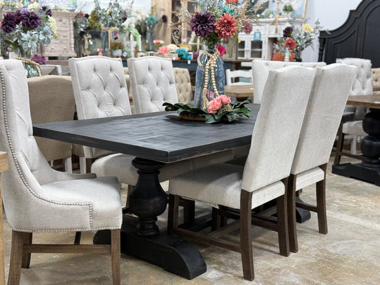 Hannah 7 Foot Dining Table Set With Chairs-Handrubbed Black