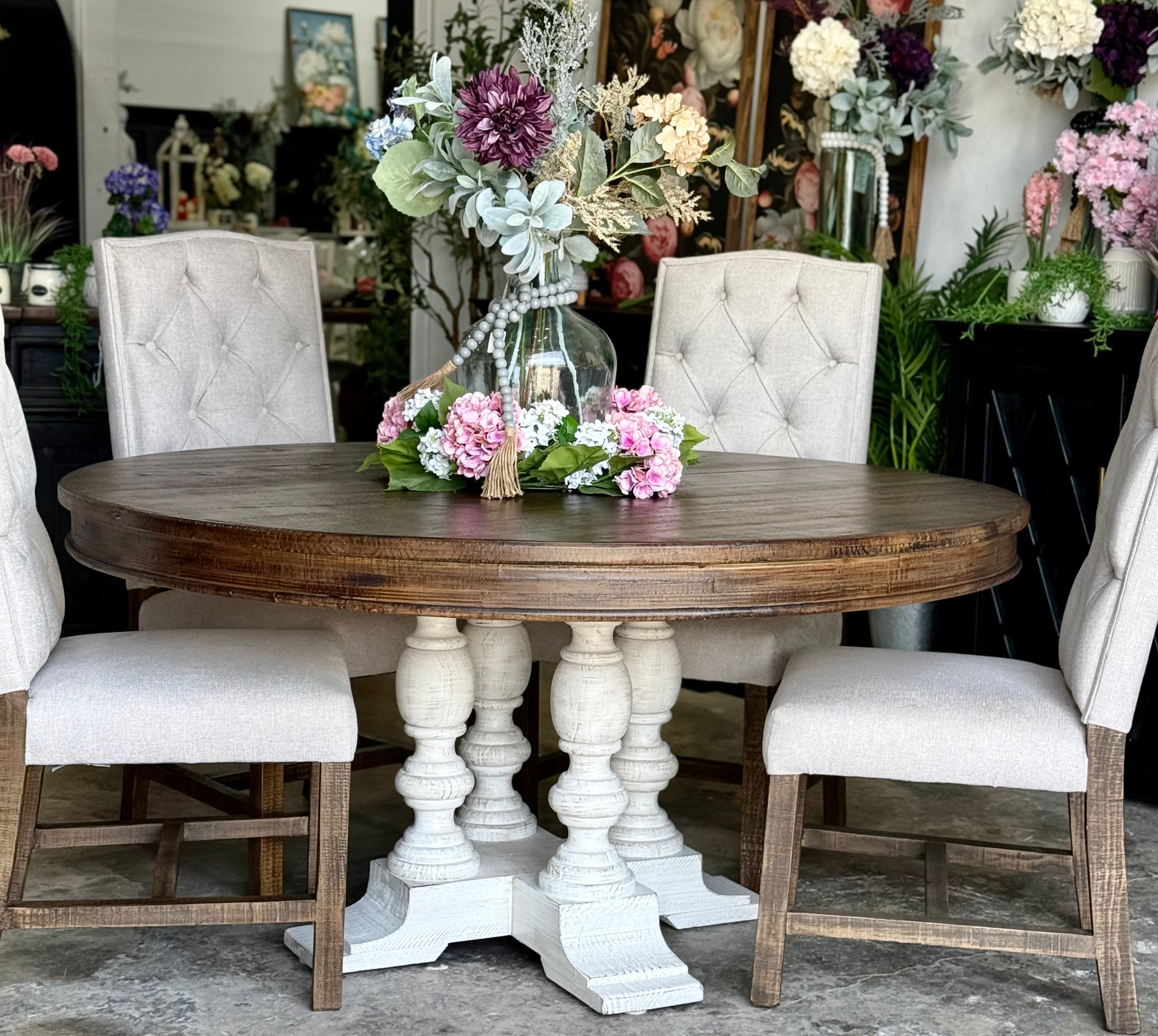 Kennedy 63&quot; Round Dining Table-White Wheat/Honeywood™