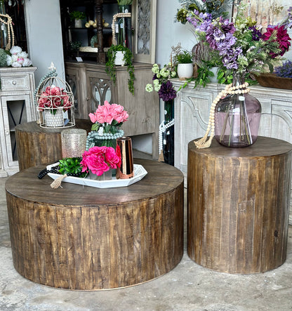 Round Drum Side Table-Pecan