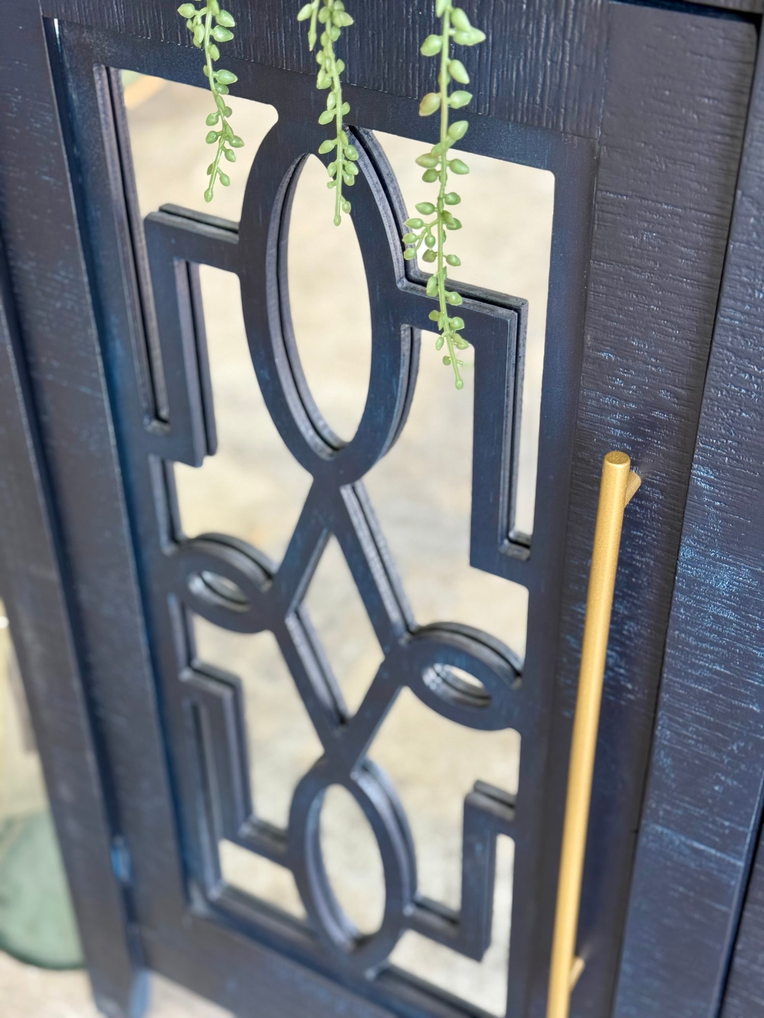 Ivy 4 Door Mirrored Console-Deep Blue and Gold