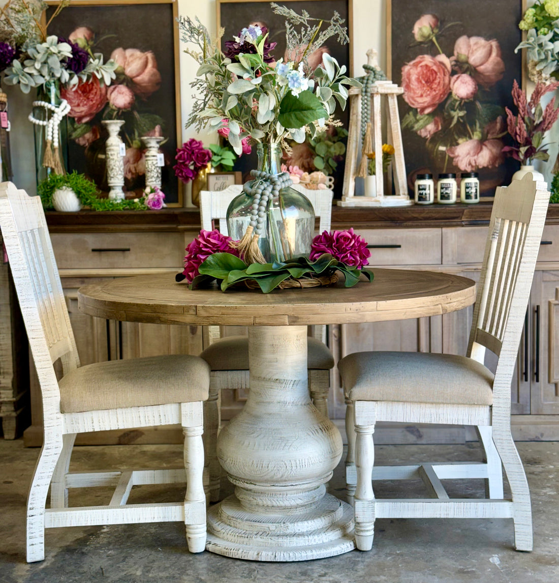 Clara 47" Round Dining Table-White Wheat/Sandstone
