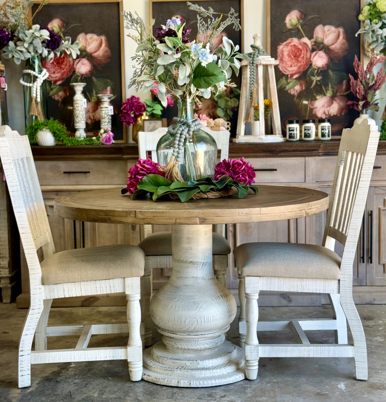 Clara 47" Round Dining Table-White Wheat/Sandstone