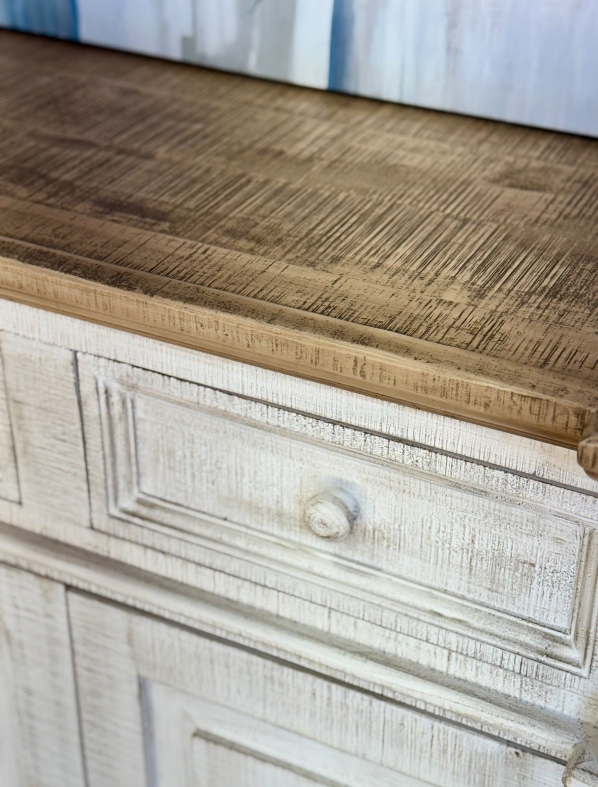 Novah 4-Door Console-White Wheat/Sandstone Top