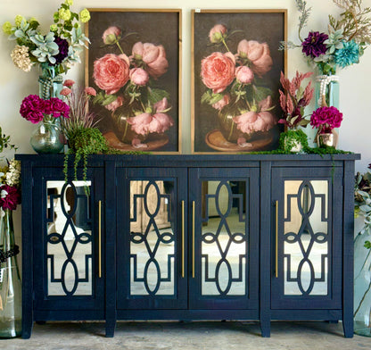 Ivy 4 Door Mirrored Console-Deep Blue and Gold