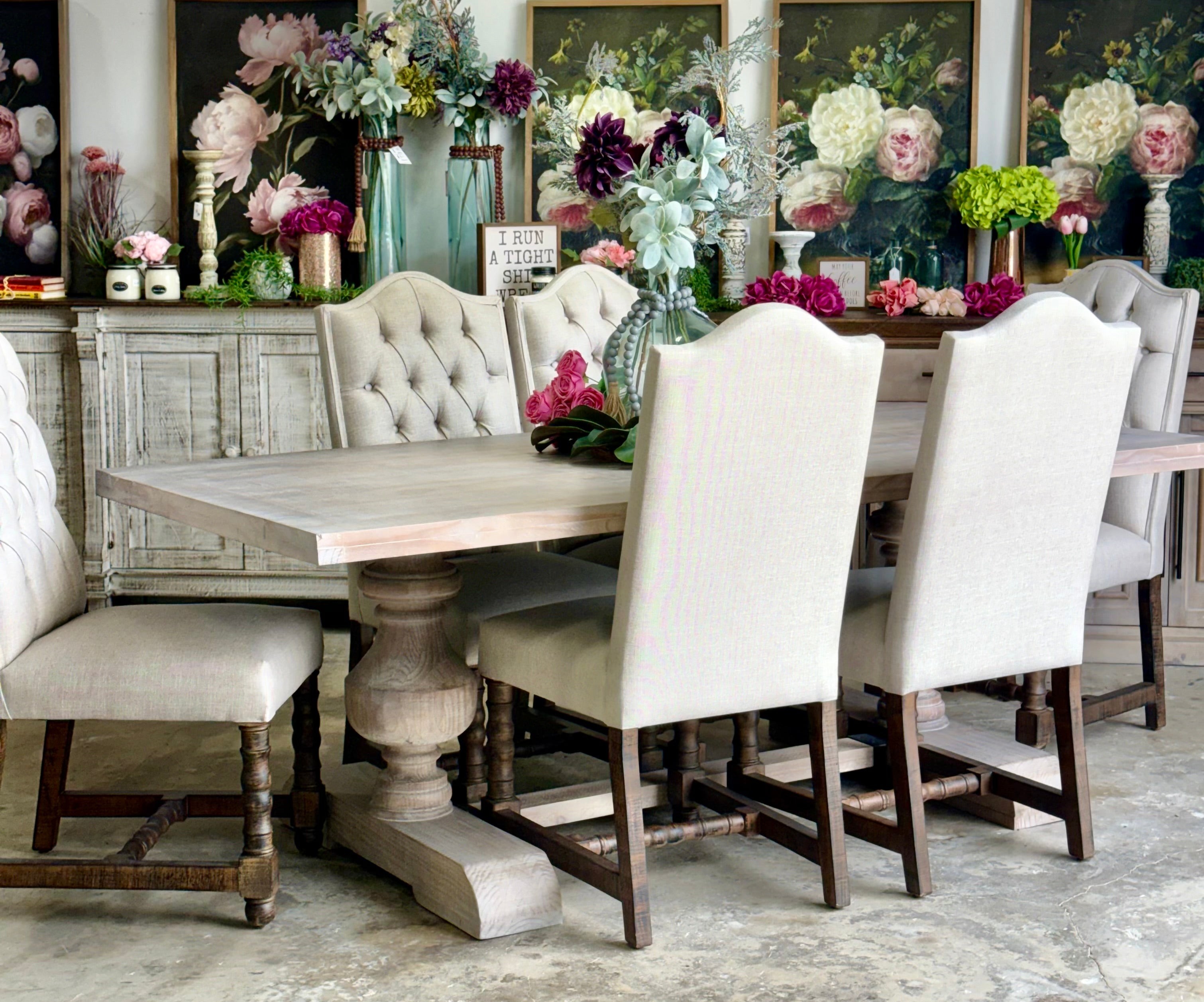 Hannah 7 Foot Dining Table Set With Chairs-Soft Drift/Honeywood Chairs