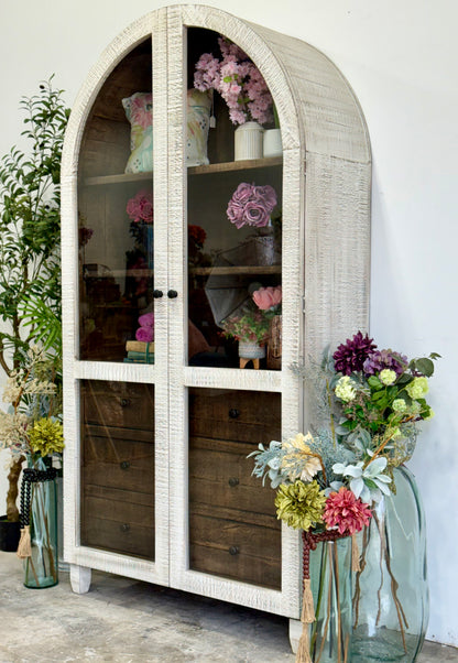 Melody Domed Vitrine-White Wheat/Honeywood