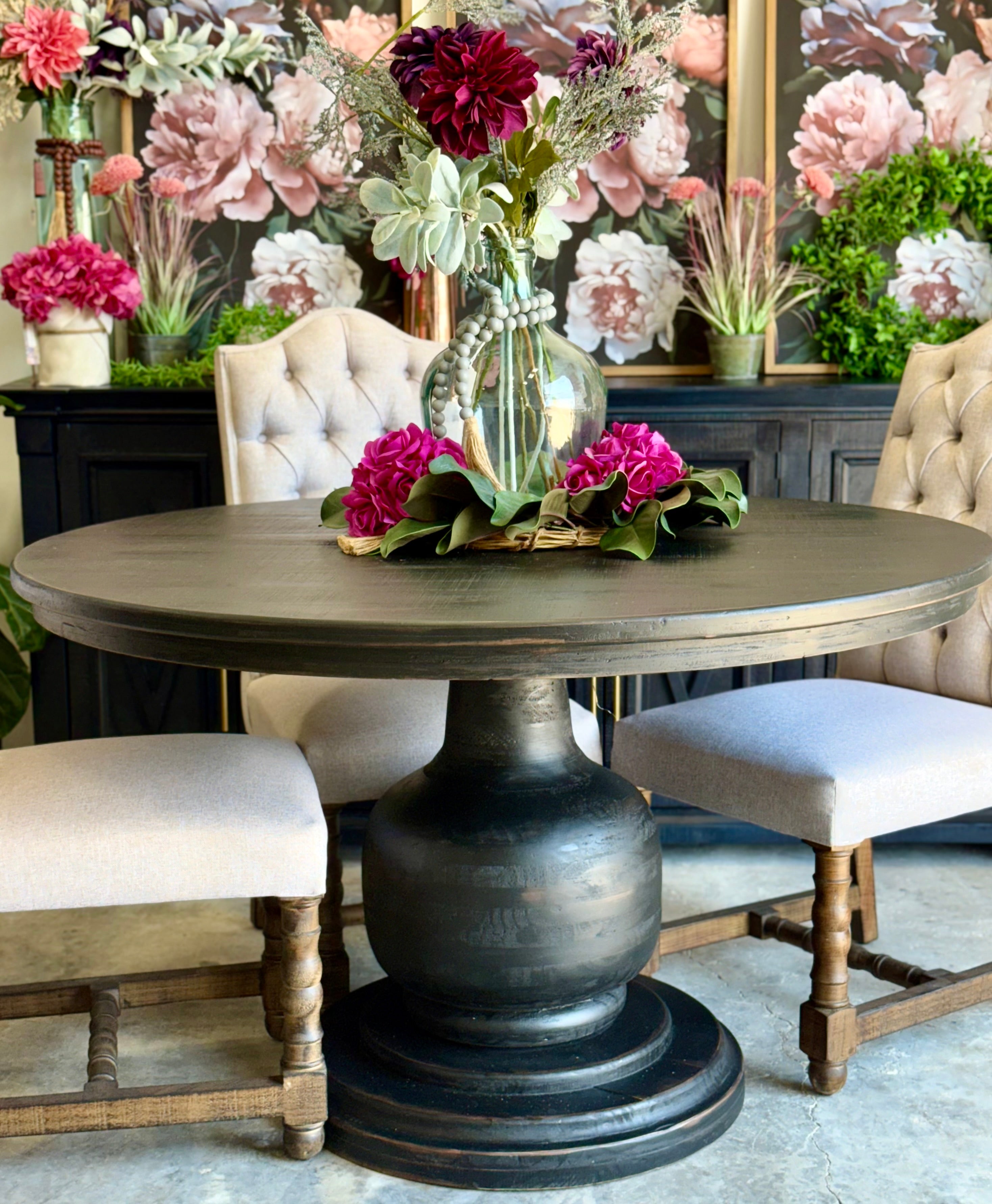 Lilly 54&quot; Round Pedestal Dining Table-Handrubbed Black