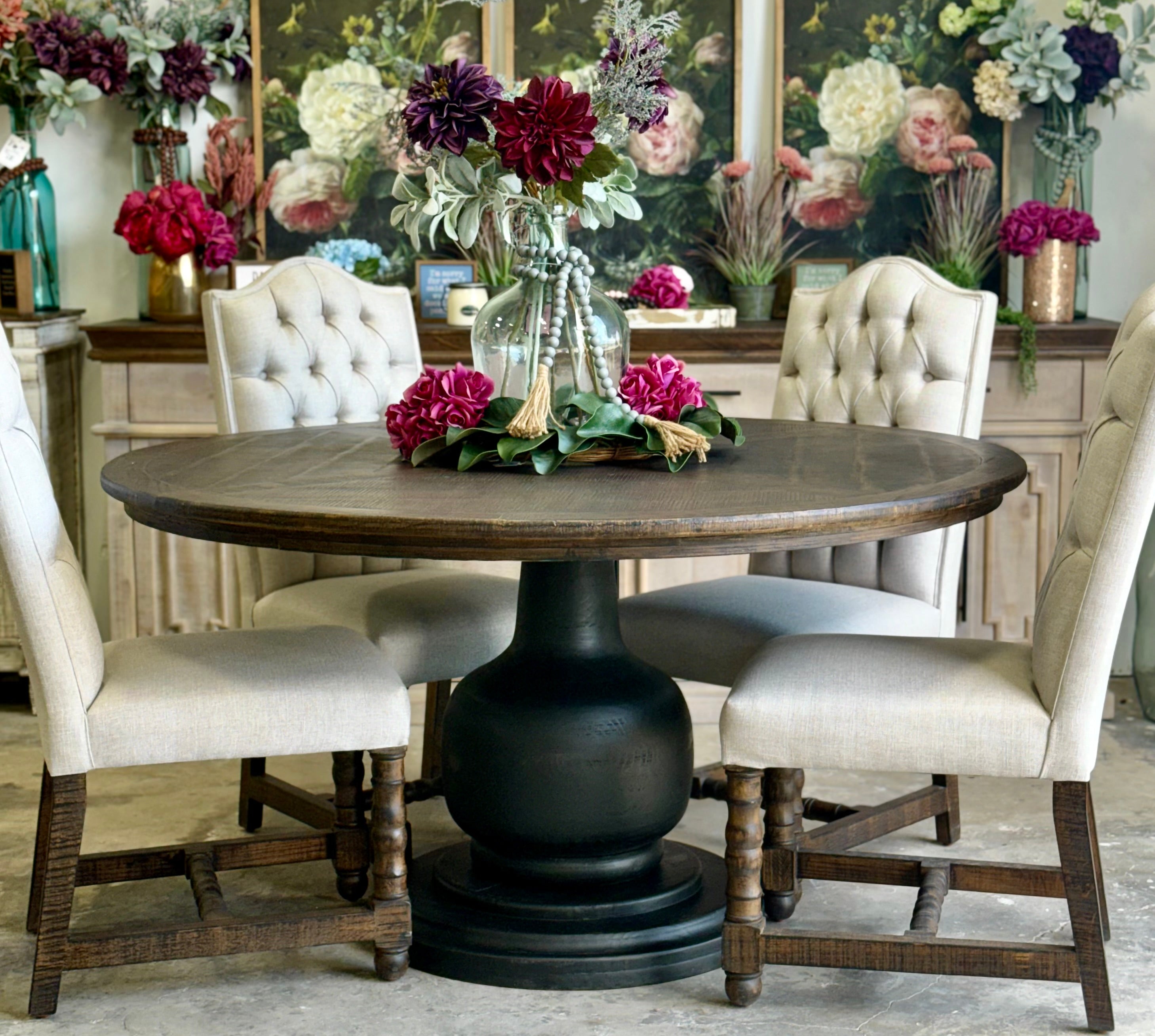 Lilly 60" Round Table - Handrubbed Black/Honeywood