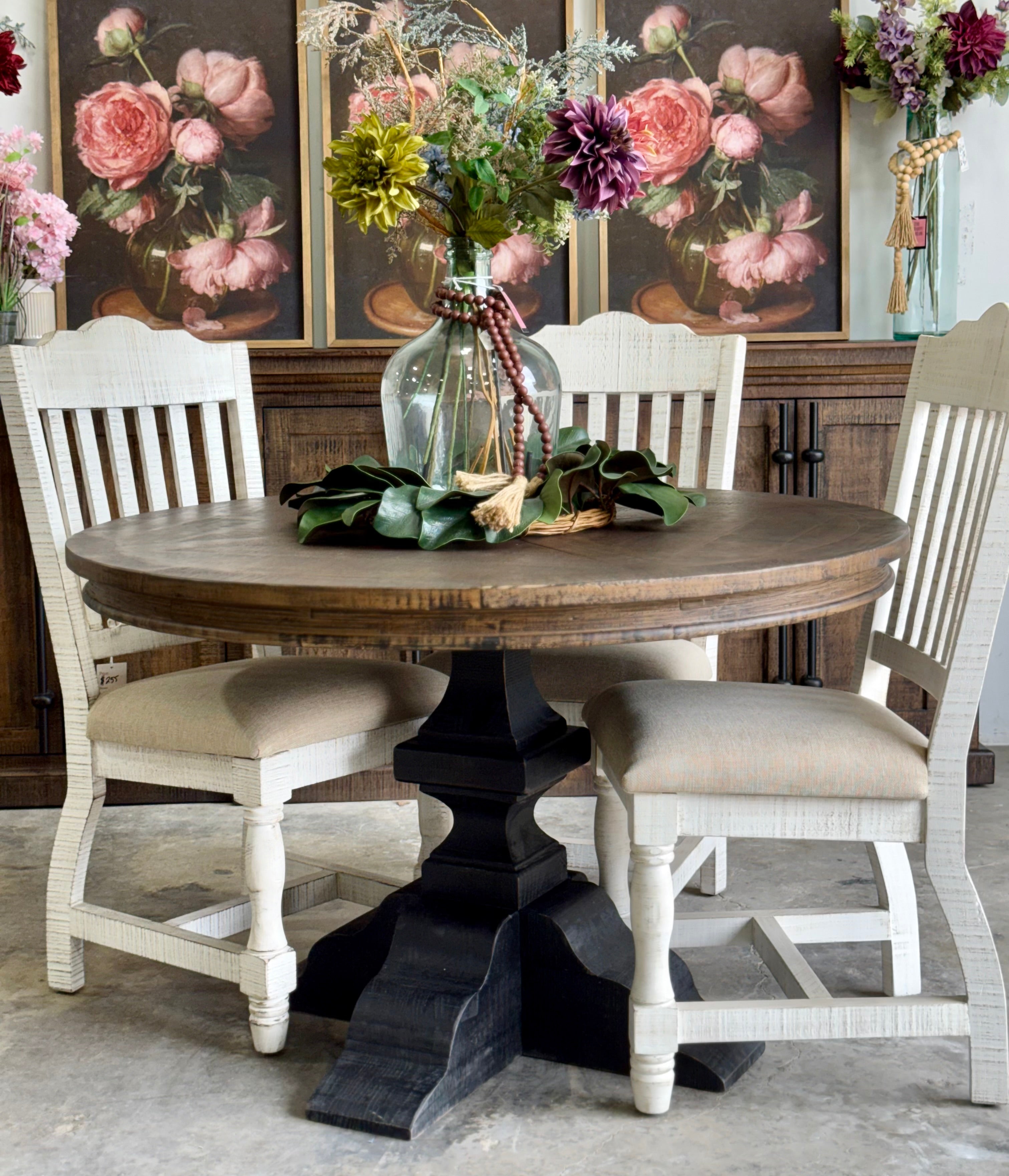 Callie 48" Round Table-Handrubbed Black/Honeywood