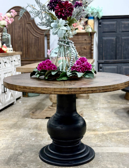 Clara 47" Round Dining Table-Black/Honeywood