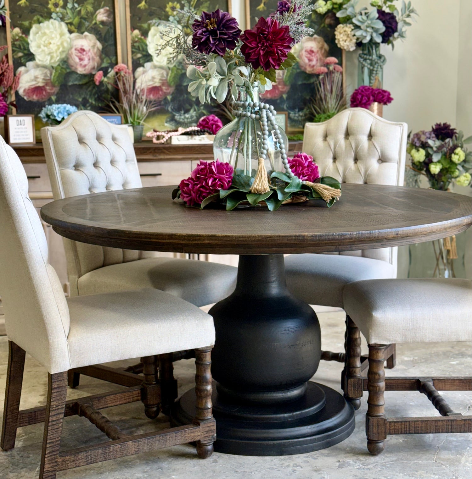 Lilly 60" Round Table - Handrubbed Black/Honeywood