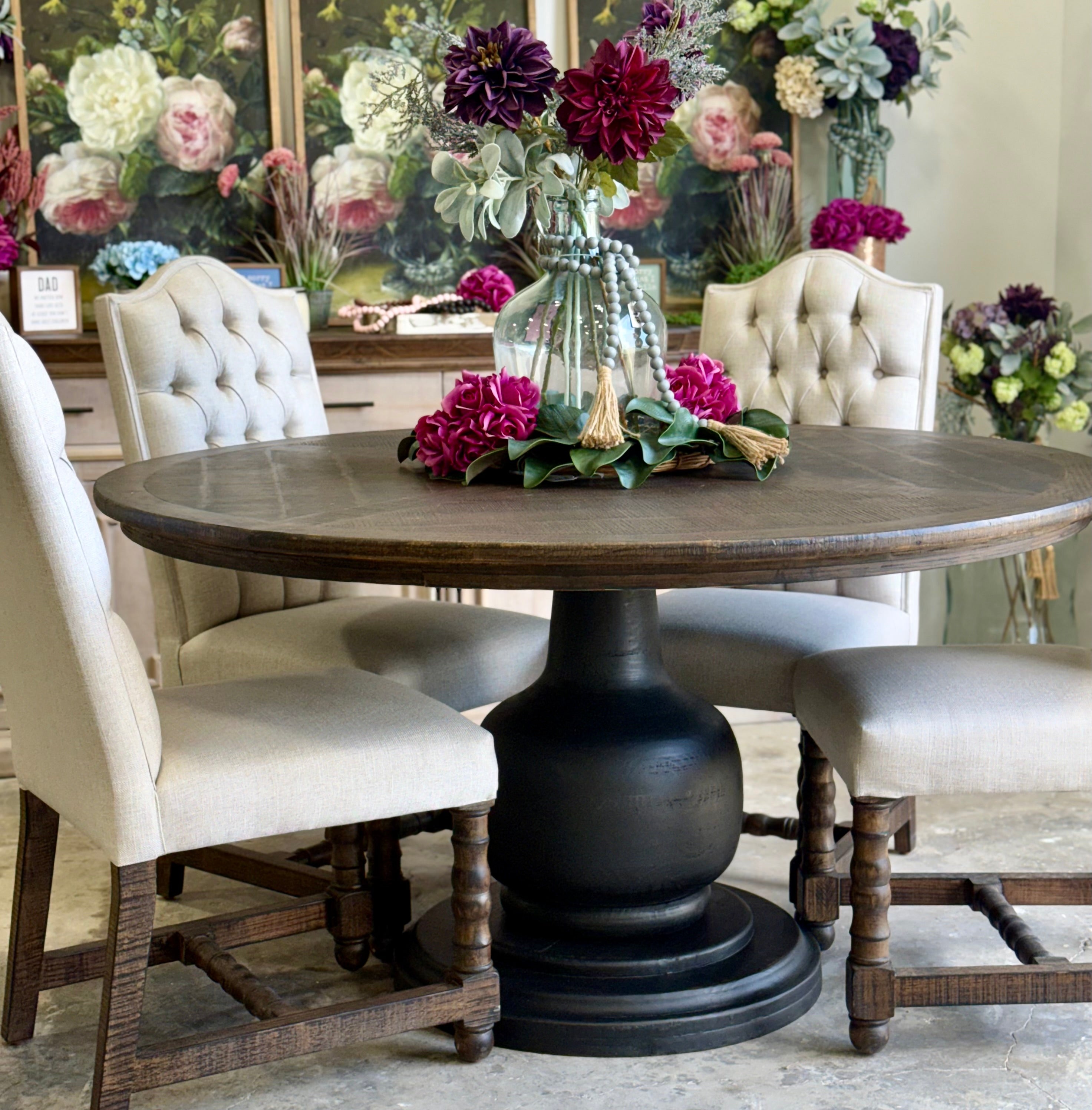 Lilly 60" Round Table - Handrubbed Black/Honeywood