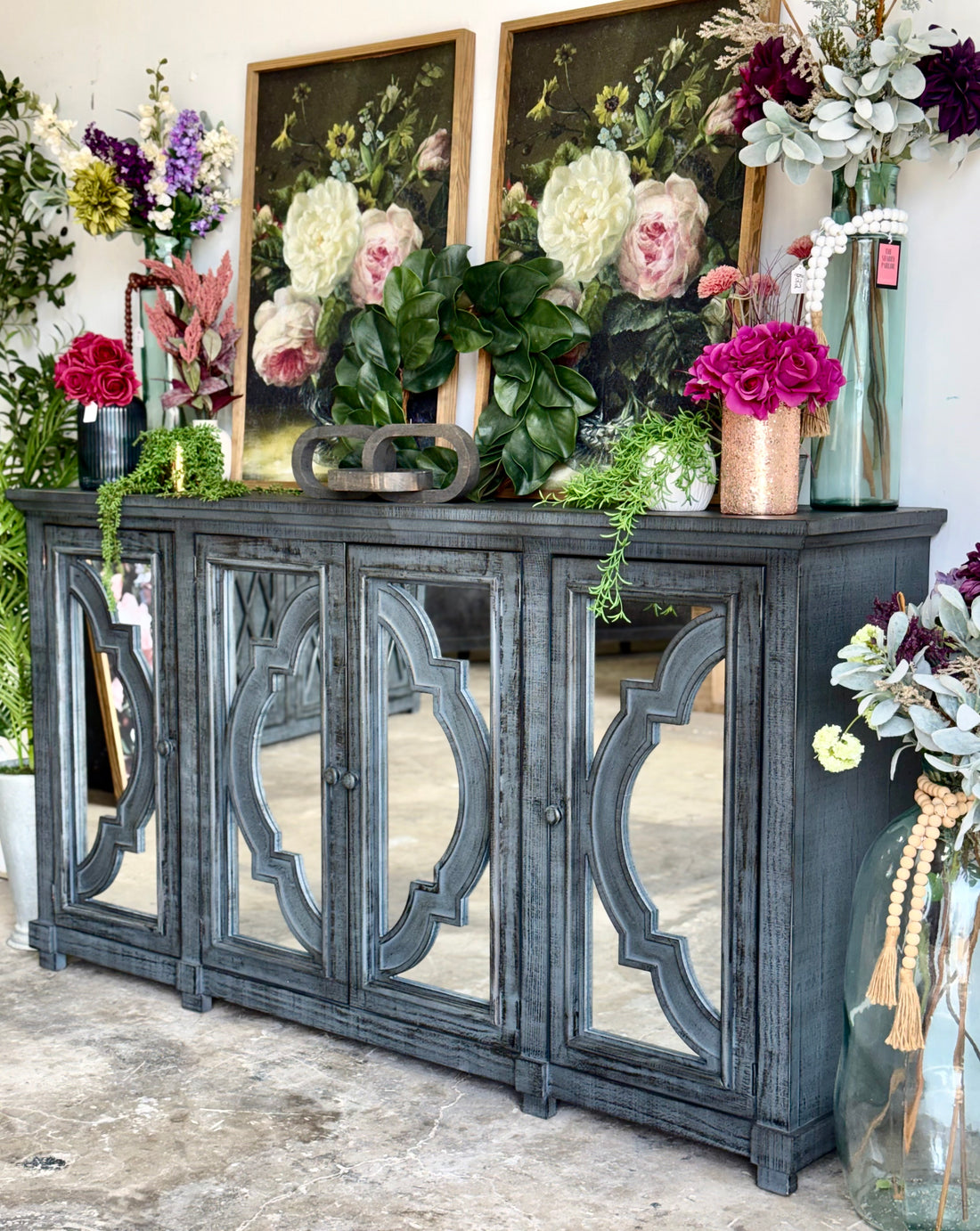 Morgan 4 Door Console With Mirrors-Blue Dusk