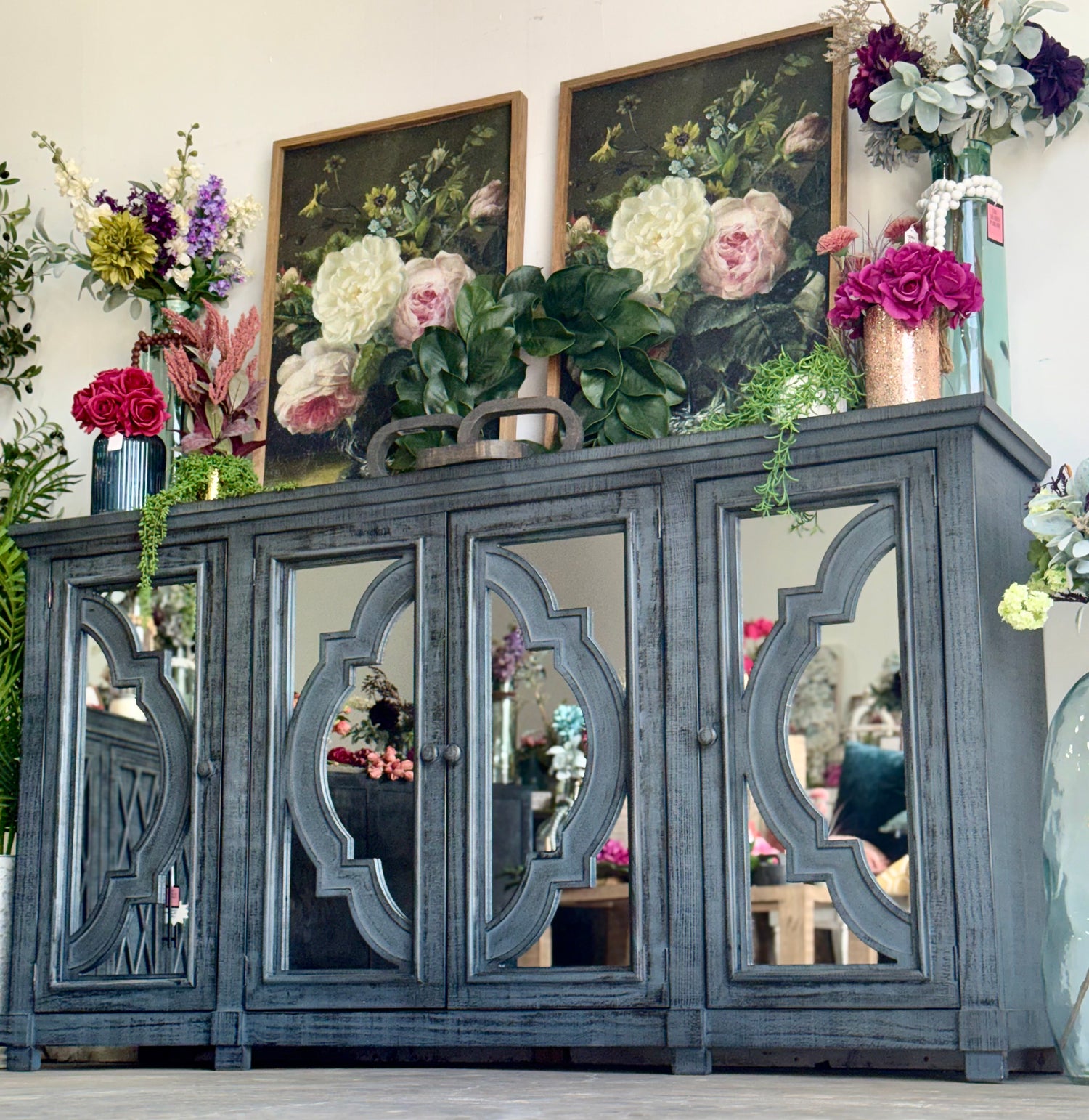 Morgan 4 Door Console With Mirrors-Blue Dusk