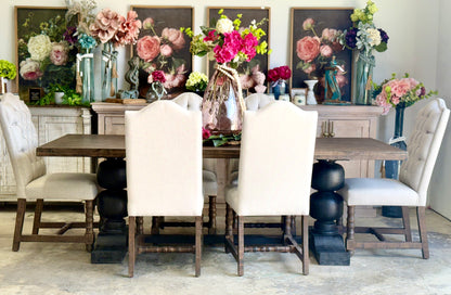 Myla 8 Foot Rounded Pedestal Table Set With 6 Upholstered chairs-Black/Honeywood™