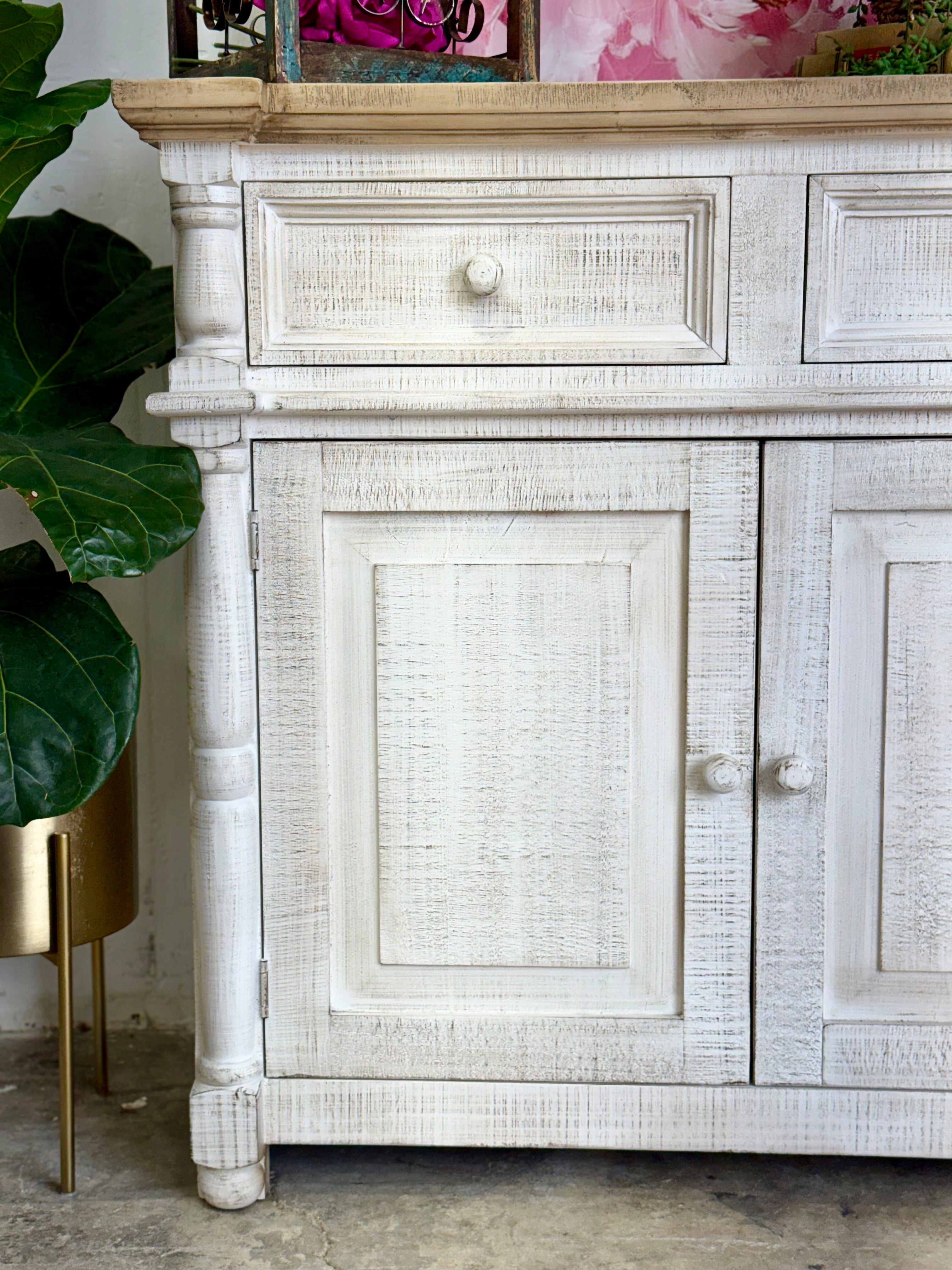 Novah 2-Door Cabinet-White Wheat/Sandstone Top