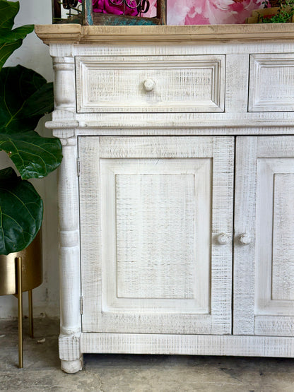 Novah 2-Door Cabinet-White Wheat/Sandstone Top