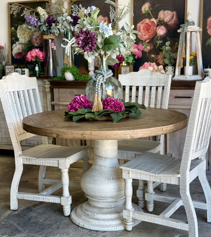Clara 47" Round Dining Table-White Wheat/Sandstone