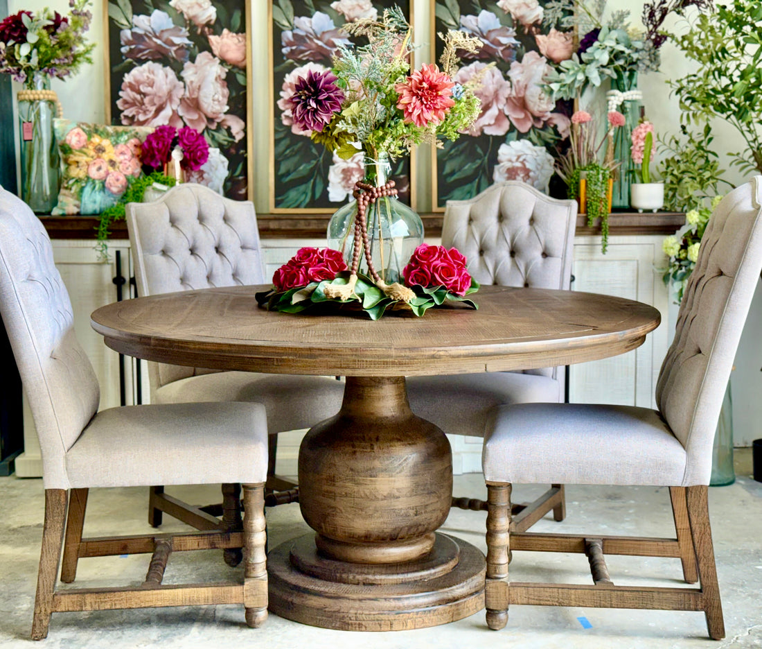 Lilly 60" Round Pedestal Dining Table-Honeywood Light™