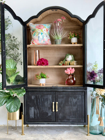Paisley Curved Vitrine-Black/Cappucino Interior