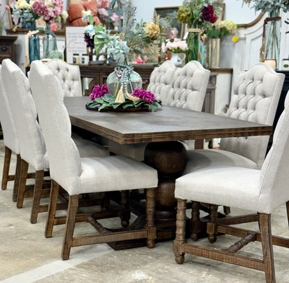 Myla 8 Foot Rounded Pedestal Table Set With 8 Upholstered chairs-Honeywood™