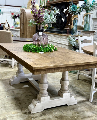 Ella 7  Foot Dining Table Set with 6 Upholstered Chairs-White Wheat/Sandstone