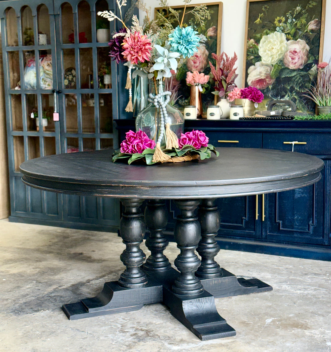 Kennedy 63" Round Dining Table-Handrubbed Black