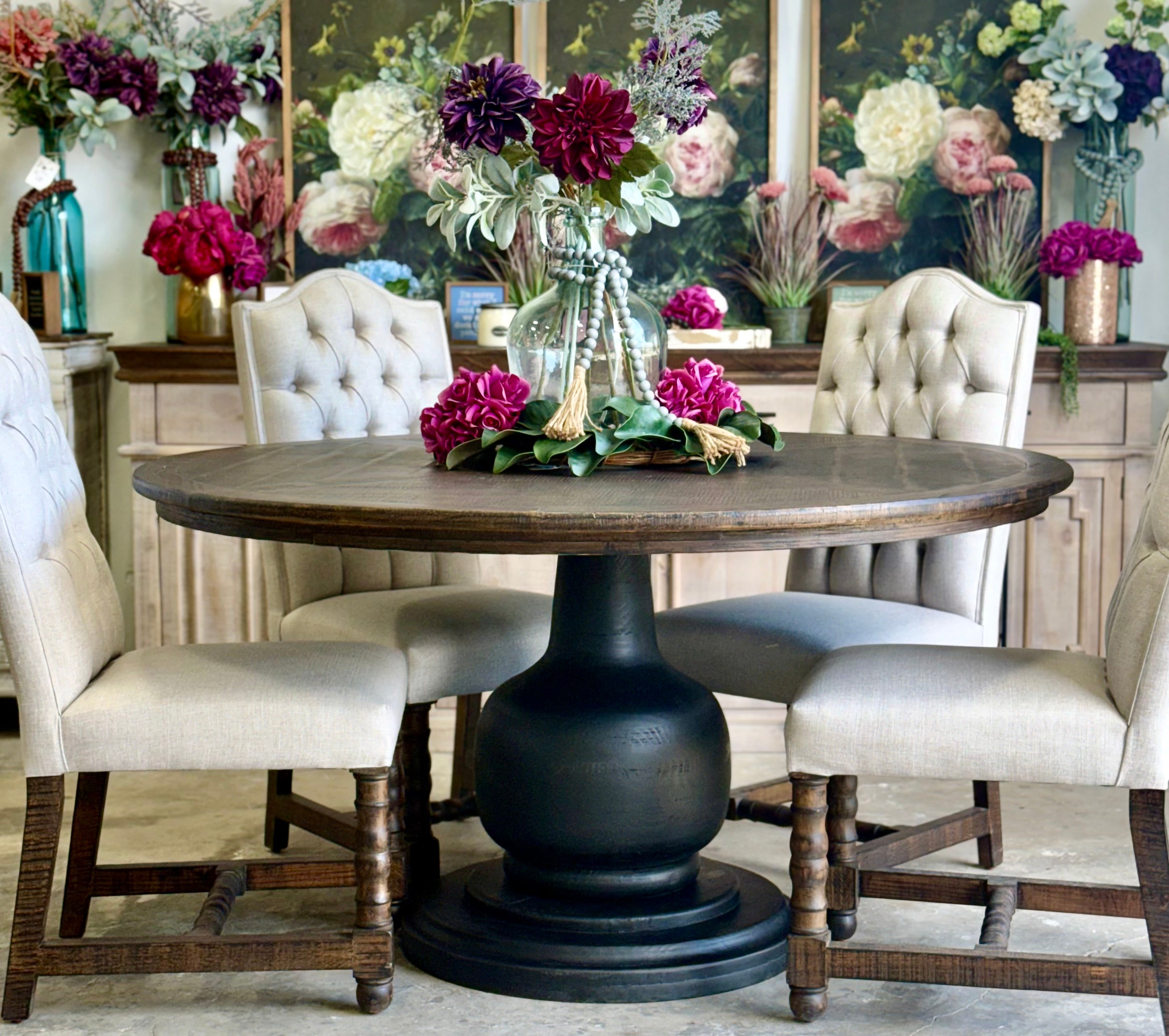 Lilly 60" Round Table - Handrubbed Black/Honeywood