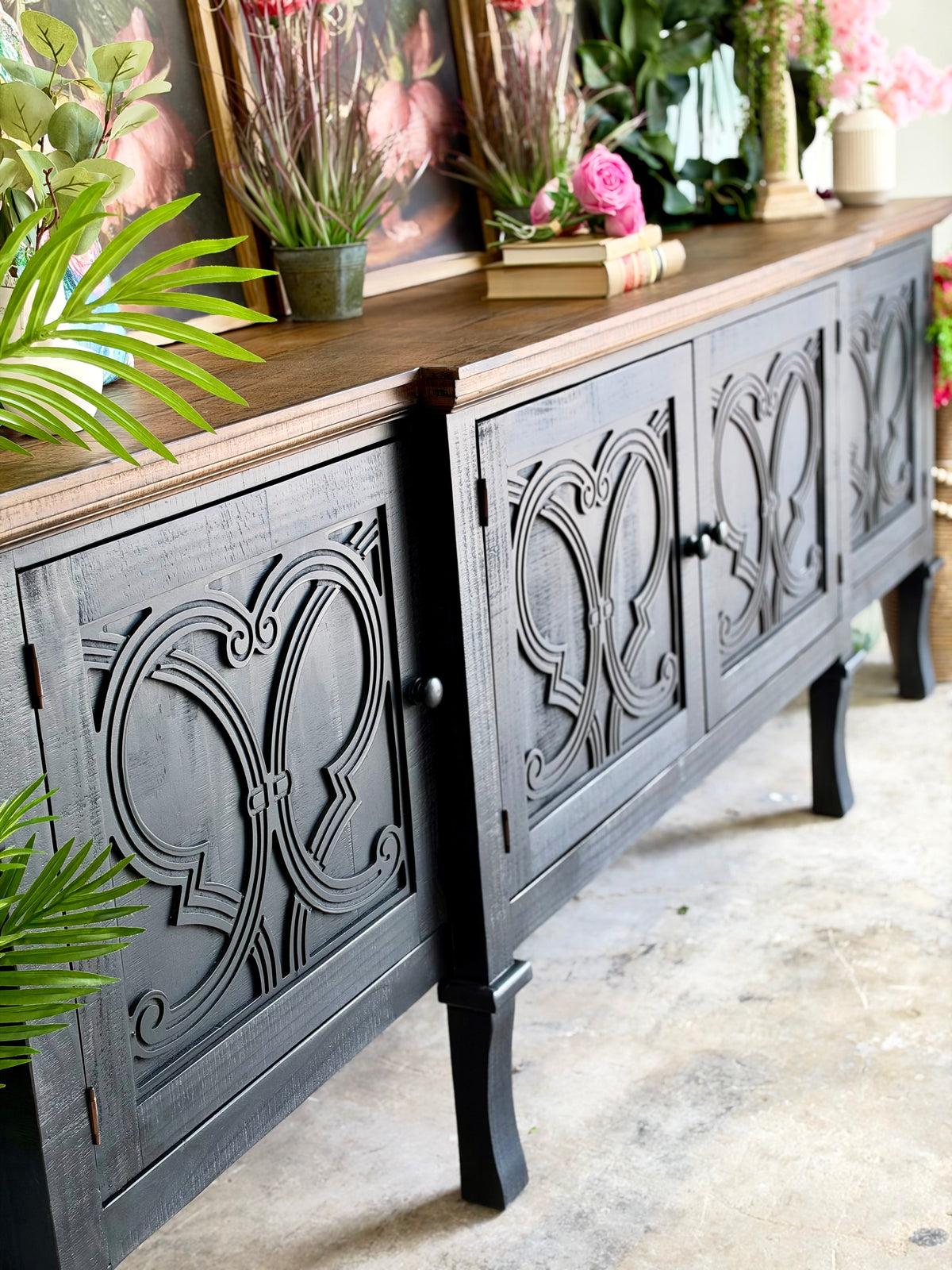 Harper 108" Console-Black/Honeywood
