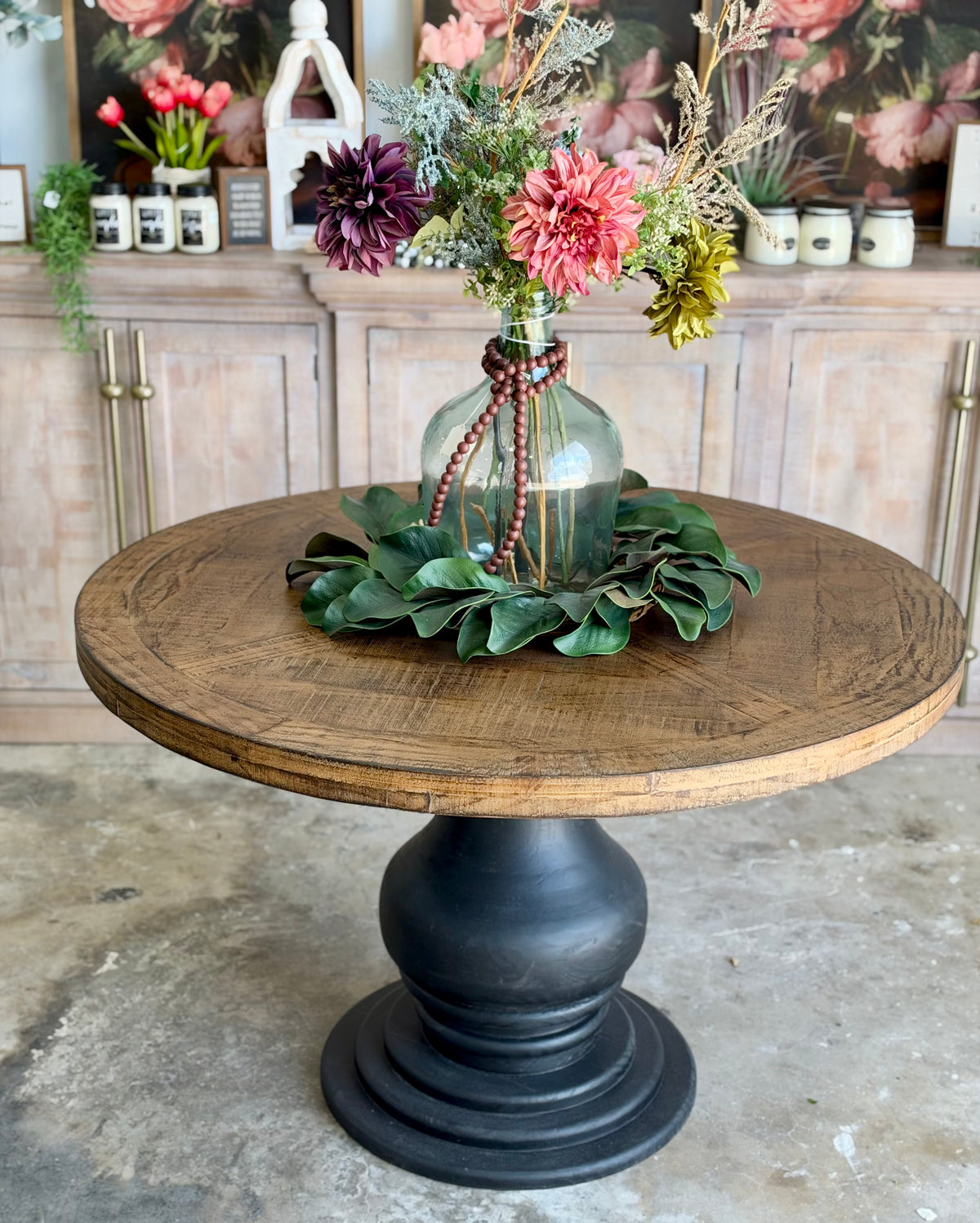 Clara 47" Round Dining Table-Black/Honeywood™