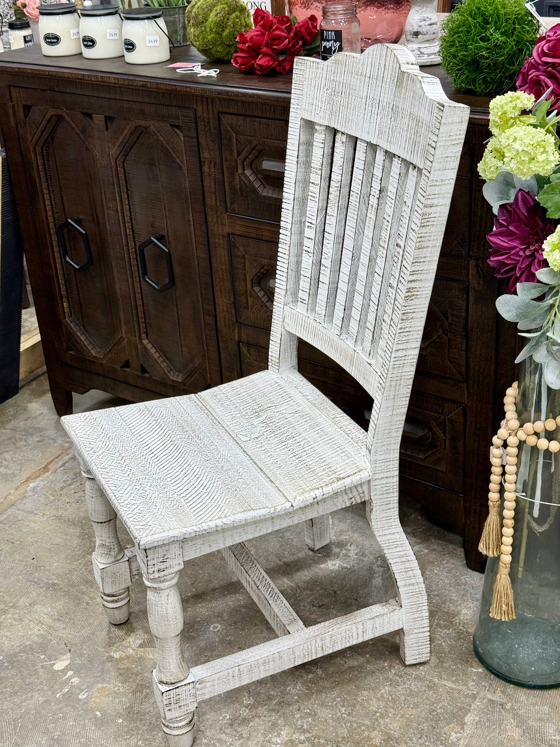Mindy Solid Wood Dining Chair-White Wheat