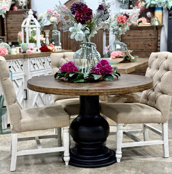Clara 47" Round Dining Table-Black/Honeywood