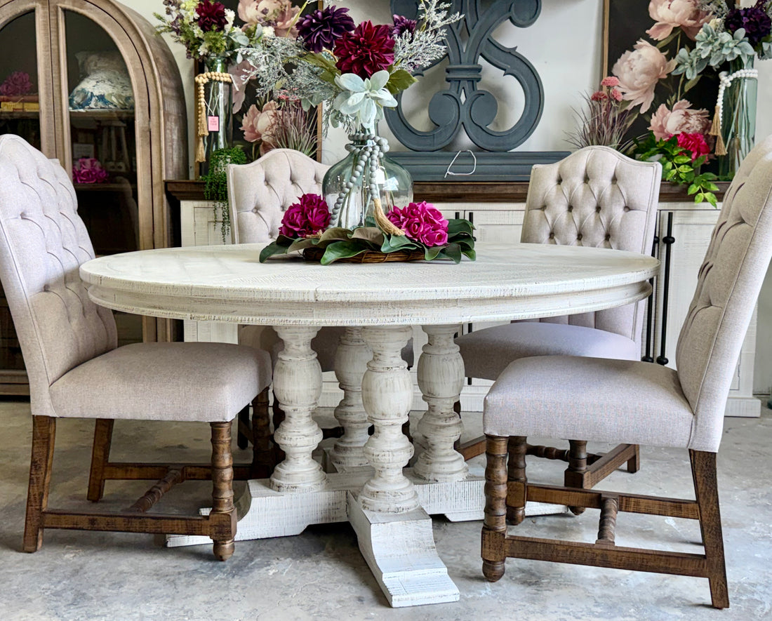 Kennedy 63&quot; Round Dining Table-White Wheat