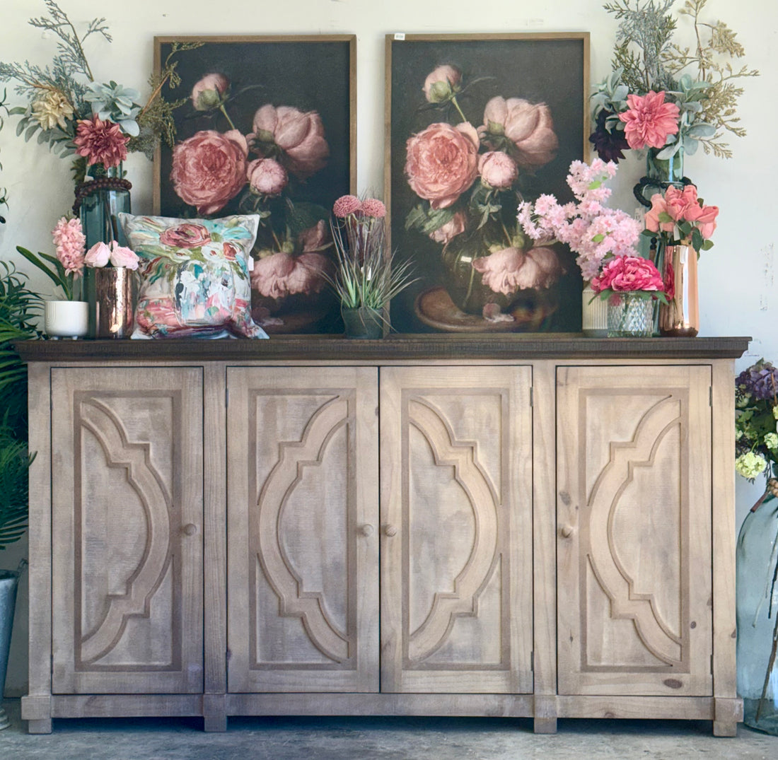 Morgan 4 Door Console-Soft Drift/Honeywood