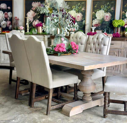 Hannah 7 Foot Dining Table Set With Chairs-Soft Drift/Honeywood Chairs