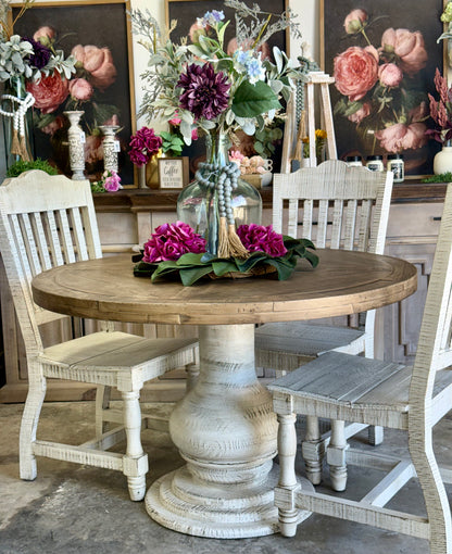 Clara 47" Round Dining Table-White Wheat/Sandstone