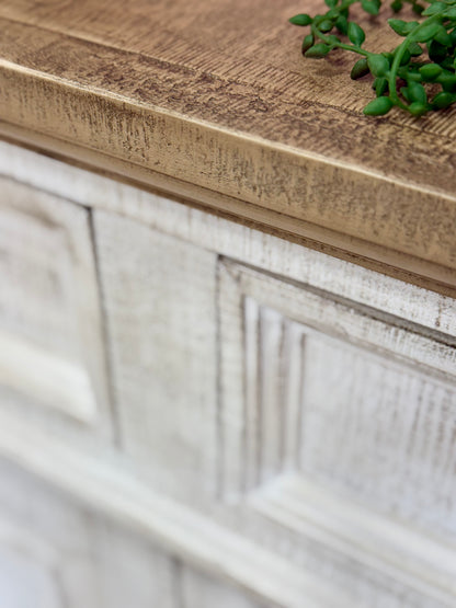 Novah 2-Door Cabinet-White Wheat/Sandstone Top