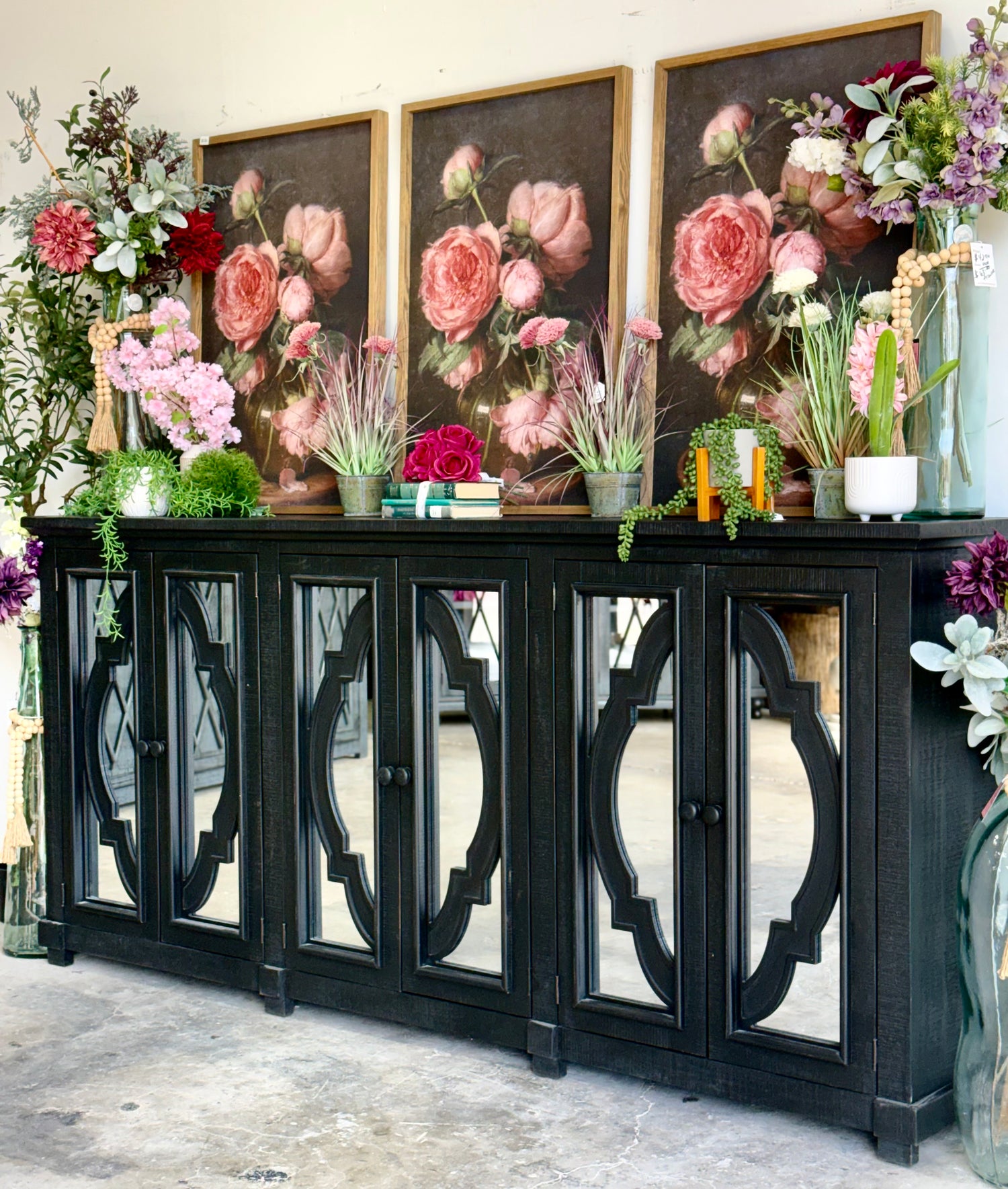 Morgan 6 Door Mirrored Console-Handrubbed Black