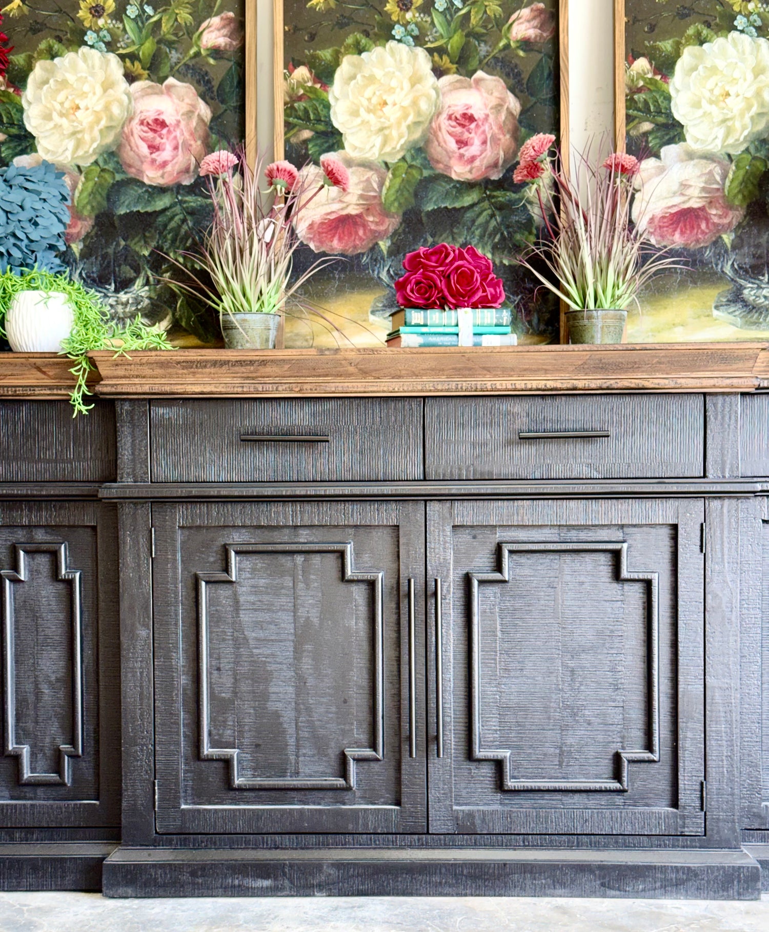 Reese 99" 6 Door Console-Black/Honeywood
