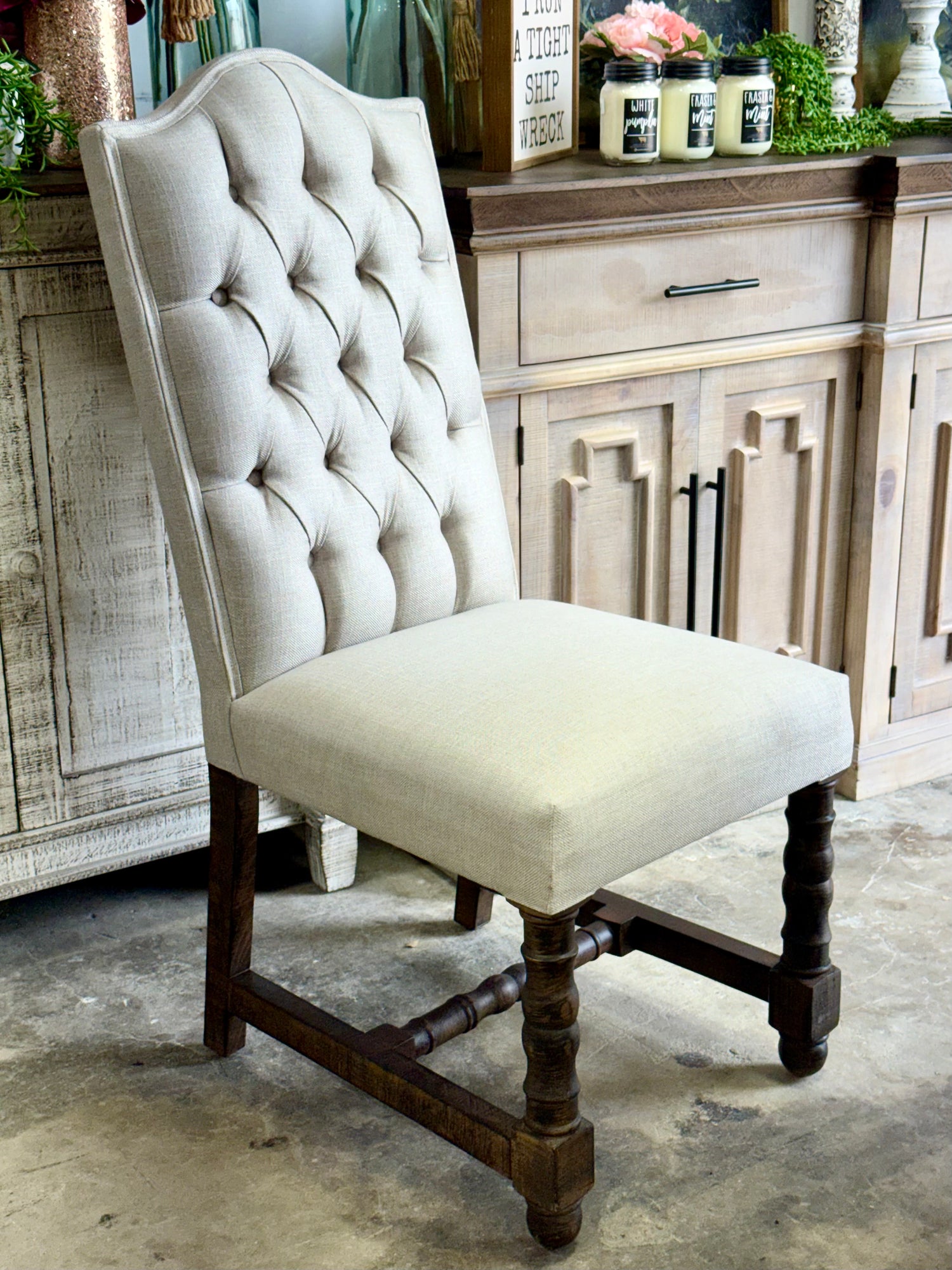 Hannah 7 Foot Dining Table Set With Chairs-Soft Drift/Honeywood Chairs