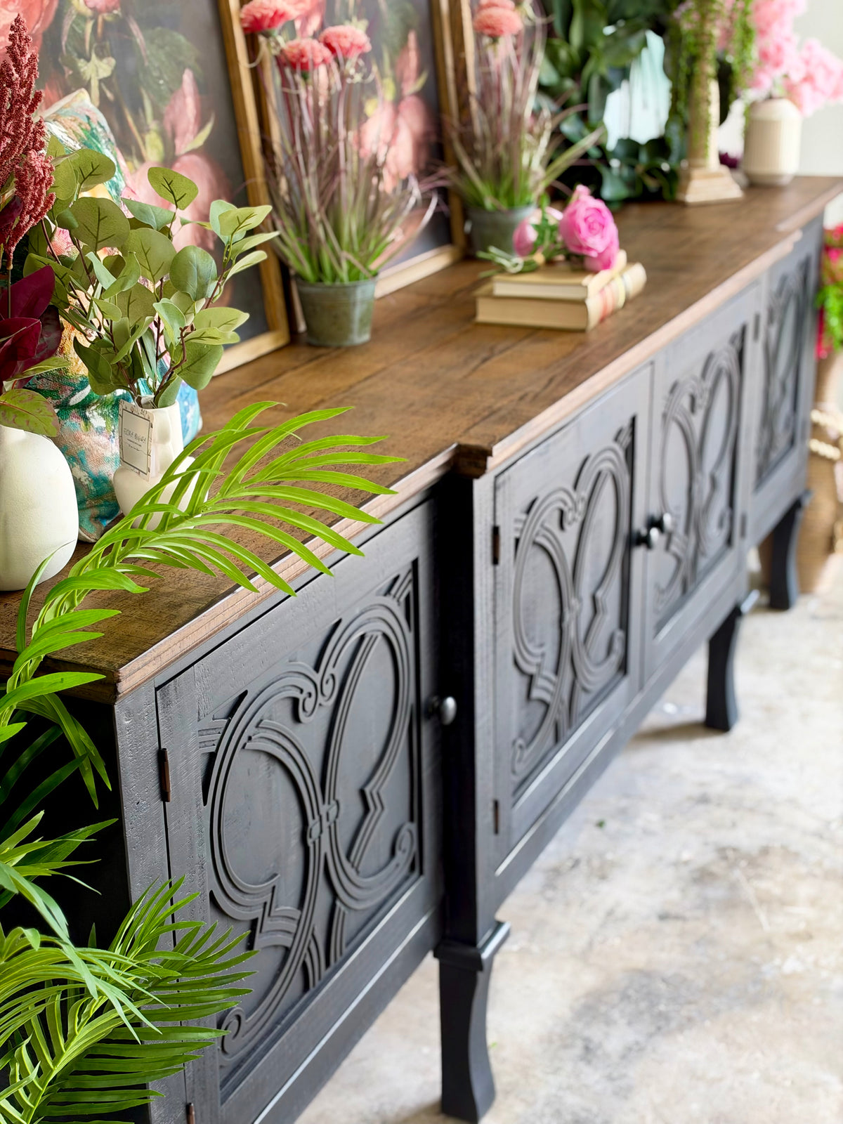 Harper 108" Console-Black/Honeywood