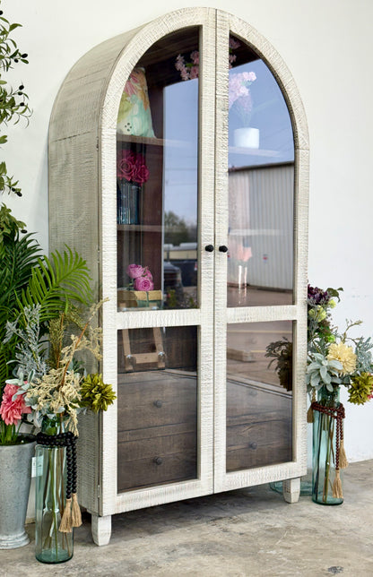 Melody Domed Vitrine-White Wheat/Honeywood