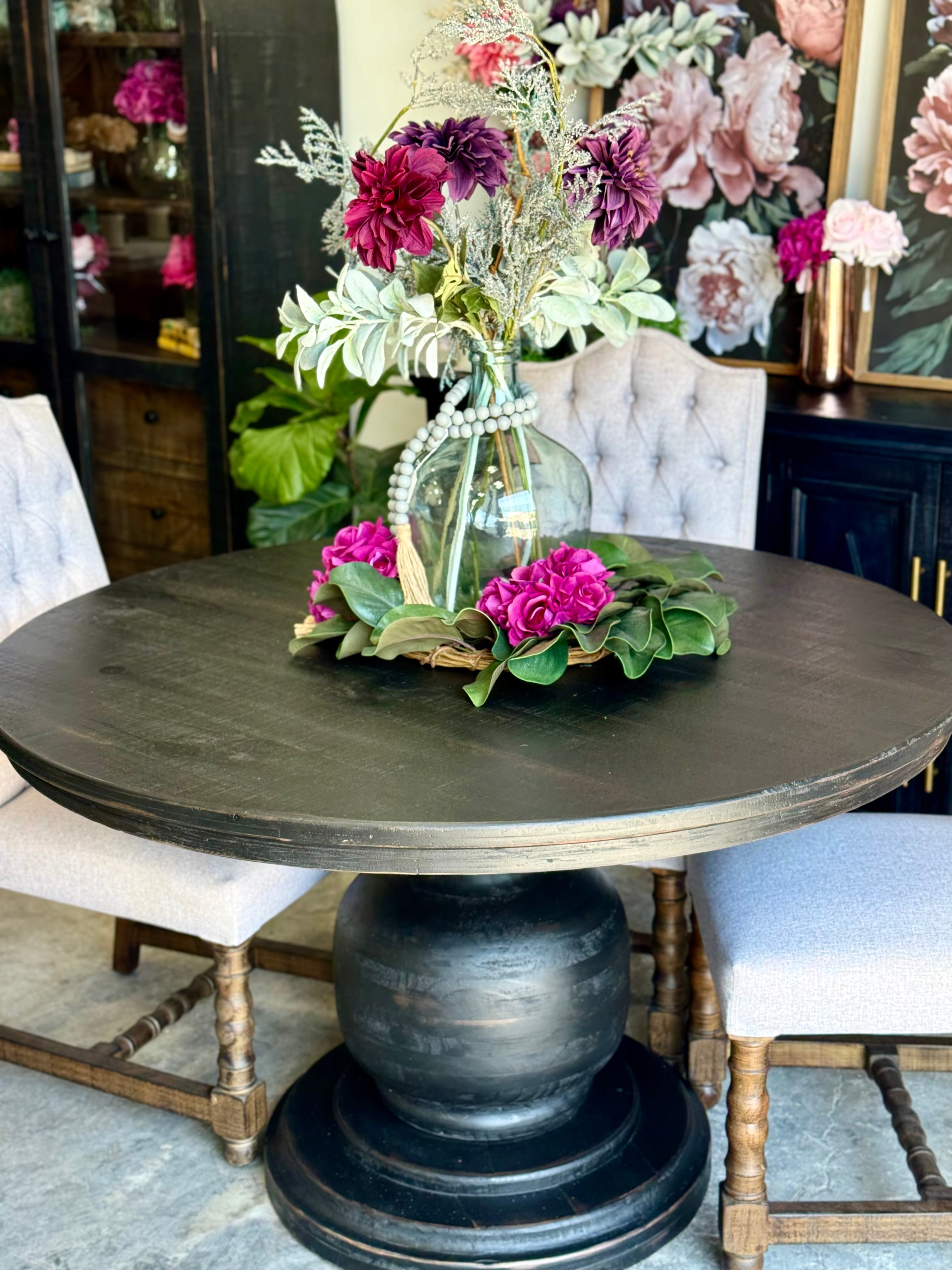 Lilly 54&quot; Round Pedestal Dining Table-Handrubbed Black