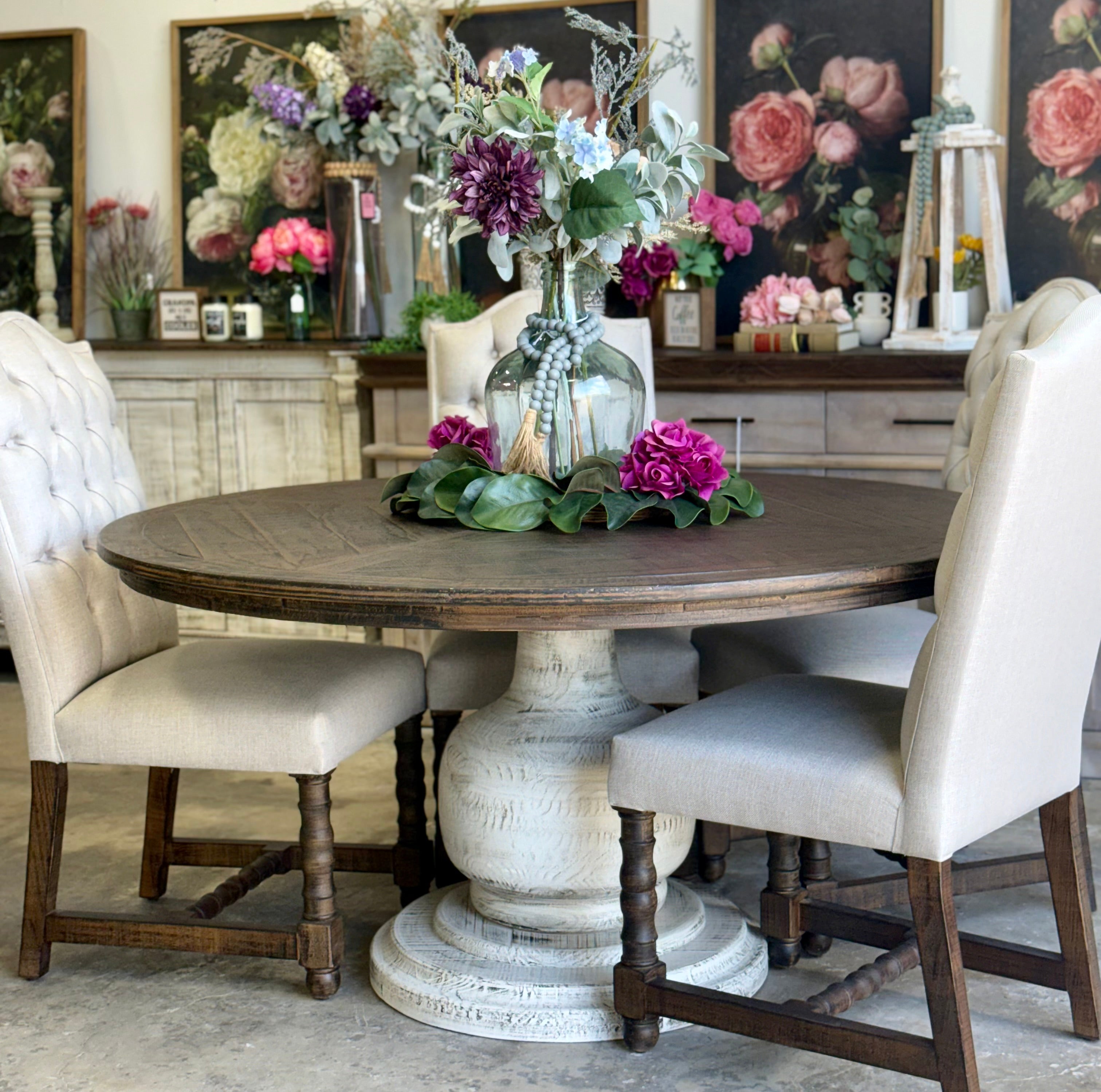 Lilly 60" Round Pedestal Dining Table-White Wheat/Honeywood™