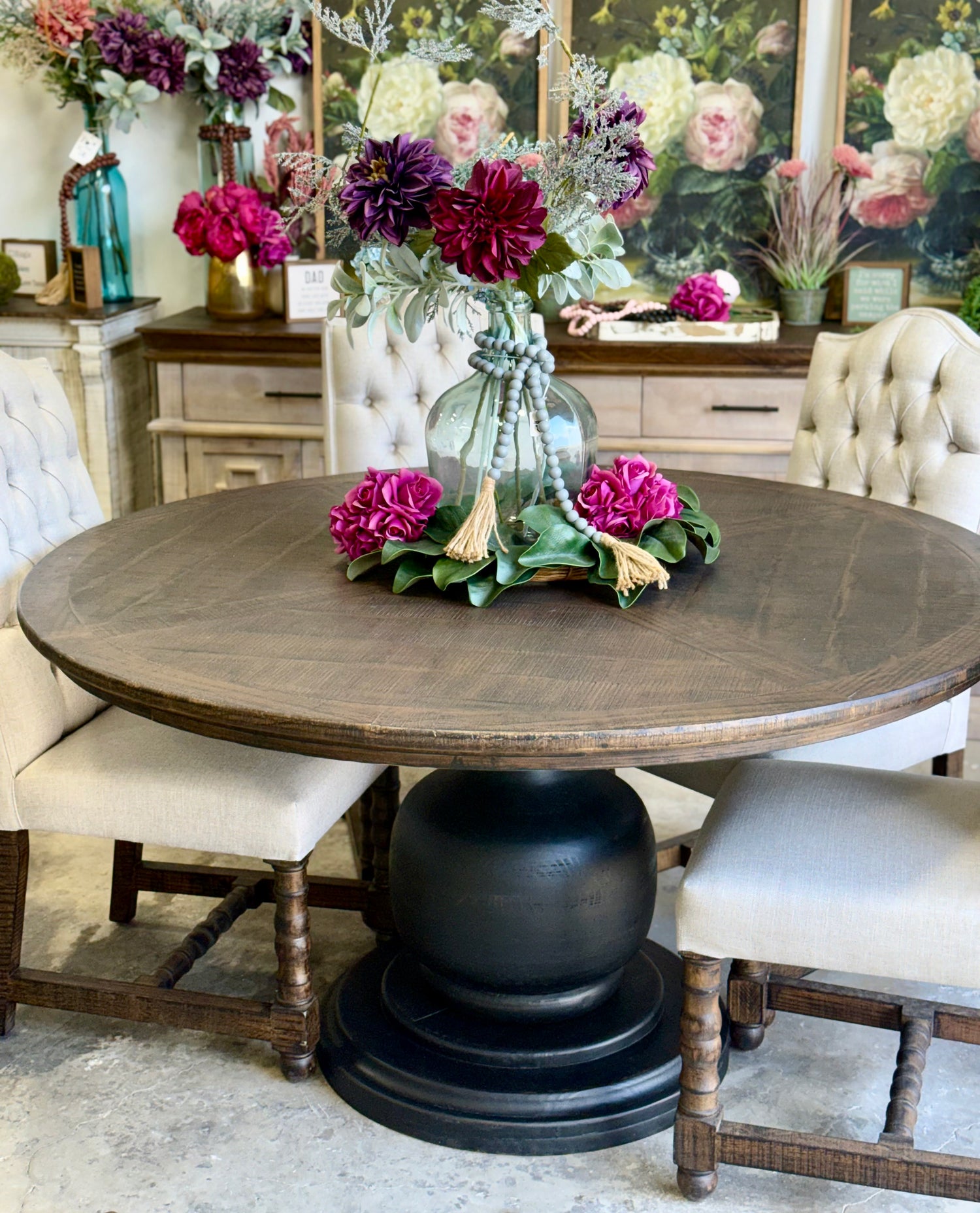 Lilly 60" Round Table - Handrubbed Black/Honeywood