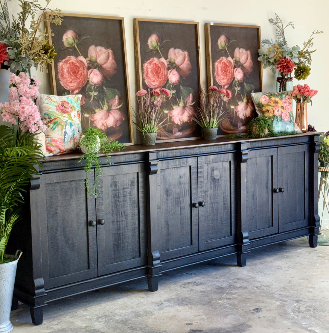 Allison 108" 6 Door Console-Handrubbed Black/Honeywood